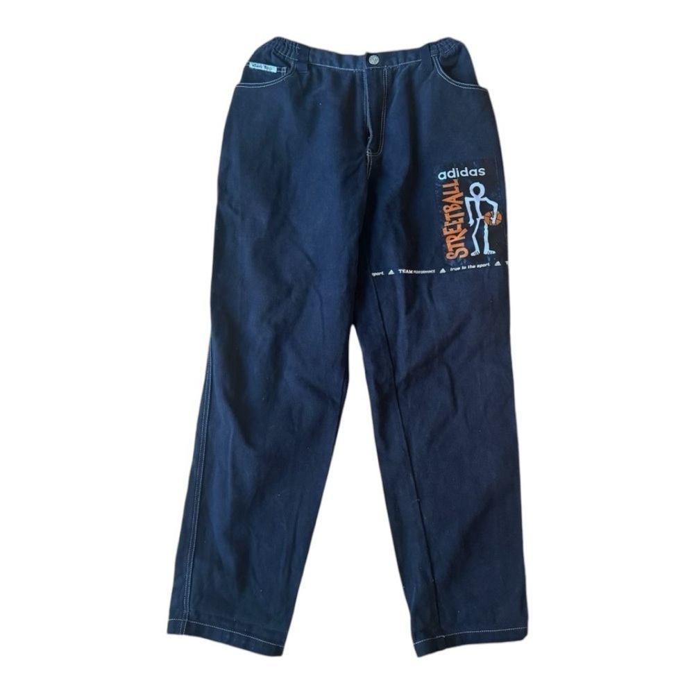 VTG Adidas Streetball Jeans Black Graphic Baggy Skater Pants Y2K Size: 10
